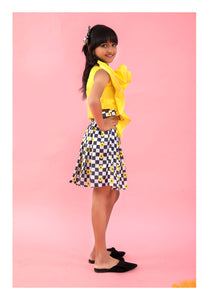 One Off shoulder flarry flowered crop top with box pleat skirts