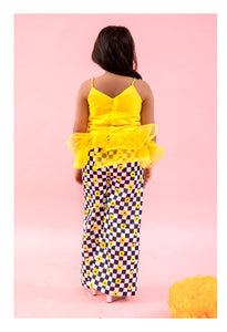 Yellow pleated organza peplum top with Pants