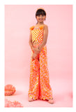 Sleeveless Orange check print Jumpsuit with stylish flowers on top