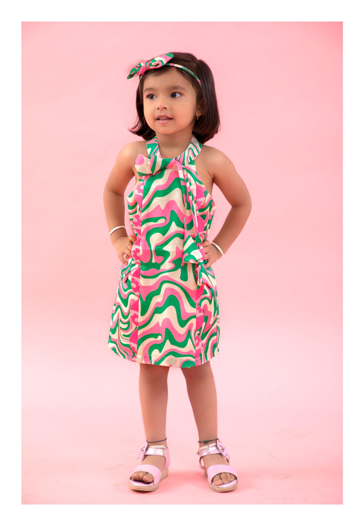 Haltered Neck wavy print dress