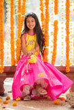 Dual Tone Crop Top And Pink Lehenga With Potli Bag