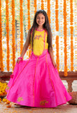 Dual Tone Crop Top And Pink Lehenga With Potli Bag