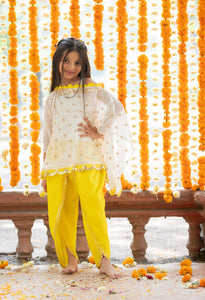 Crop Top With Sequins Embroidered Cape And yellow satin Dhoti