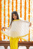 Crop Top With Sequins Embroidered Cape And yellow satin Dhoti