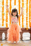 Vibrant Orange tulle style dress with flower embroidery on top