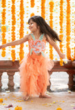 Vibrant Orange tulle style dress with flower embroidery on top