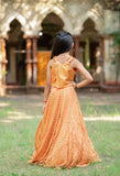 Embroidered crop top with orange Lahenga