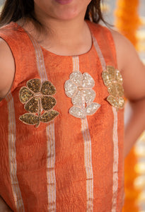 Embroidered Flower patches on kurta with Palazzo pants