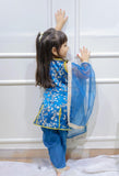 Peacock Blue Embroidered Silk Kurta with dhoti and Dupatta