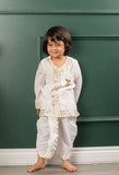 Front Open Gota Lace Work Off White Kurta And Dhoti