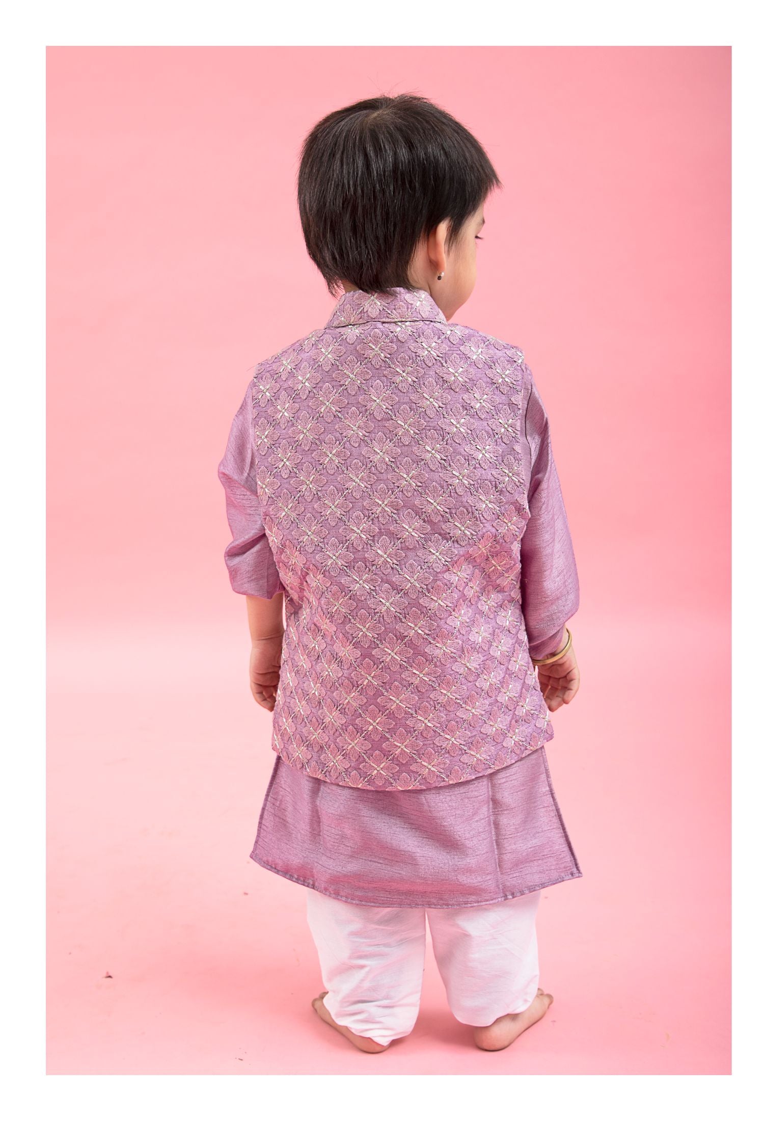 Heavy Embroidered Jacket with Silk Kurta and Chudidar