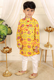 Patola Printed Yellow Kurta And White Pyjama