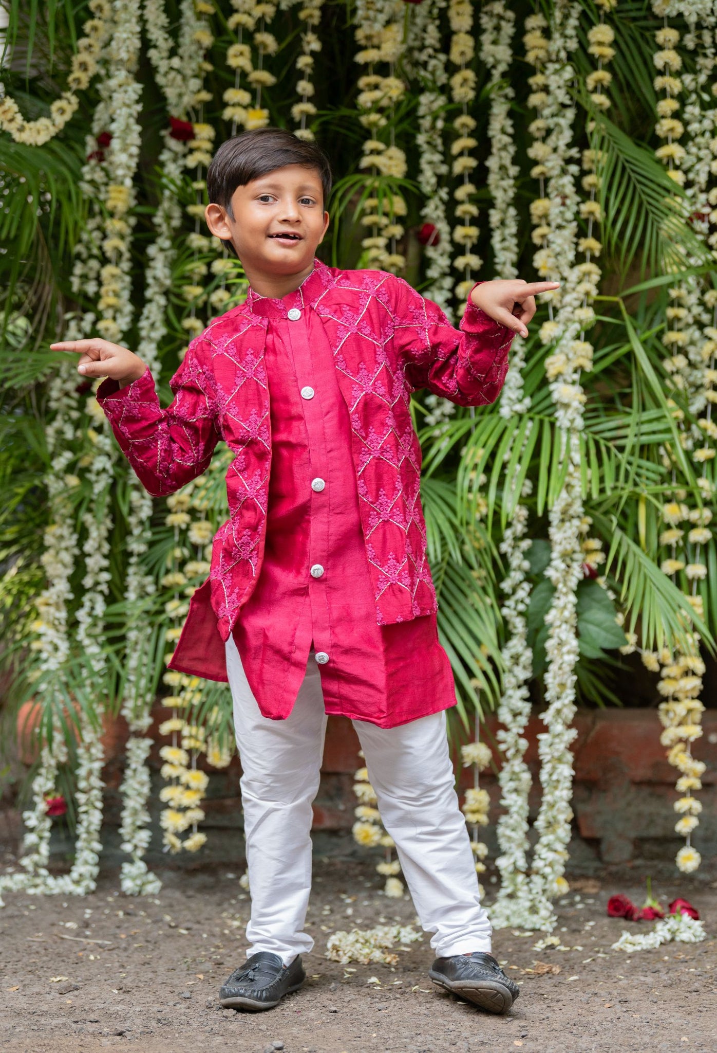 Embroidered Jacket Style Maroon Kurta And Pyjama