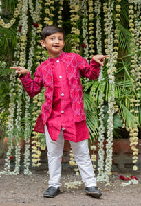 Embroidered Jacket Style Maroon Kurta And Pyjama