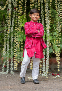 Embroidered Jacket Style Maroon Kurta And Pyjama