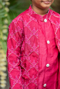 Embroidered Jacket Style Maroon Kurta And Pyjama