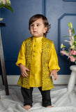 Mandarin Collar Yellow Kurta With Pocket Detail Embroidered Jacket And Pyjama