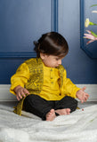 Mandarin Collar Yellow Kurta With Pocket Detail Embroidered Jacket And Pyjama