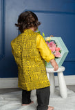 Mandarin Collar Yellow Kurta With Pocket Detail Embroidered Jacket And Pyjama