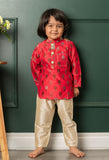 Patch Pocket Detail Red High Low Kurta And Pyjama