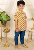 Cotton print kurta with blue pyjama