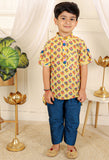 Cotton print kurta with blue pyjama