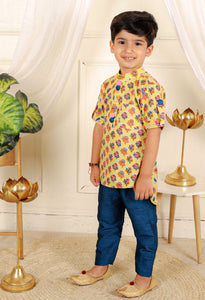 Cotton print kurta with blue pyjama