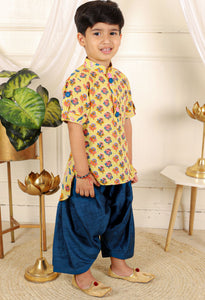 Cotton print kurta with blue pyjama