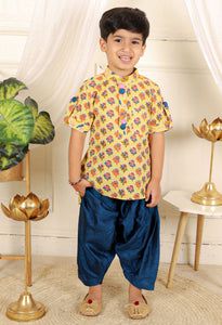 Cotton print kurta with blue pyjama