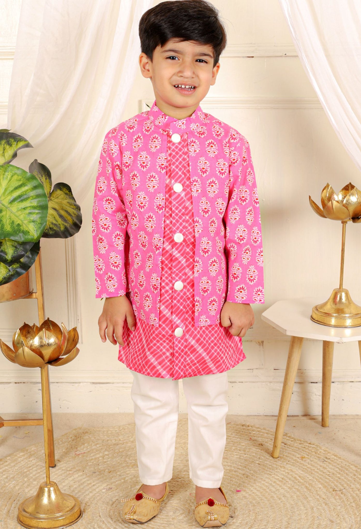 Cotton print jacket style kurta with pyjama