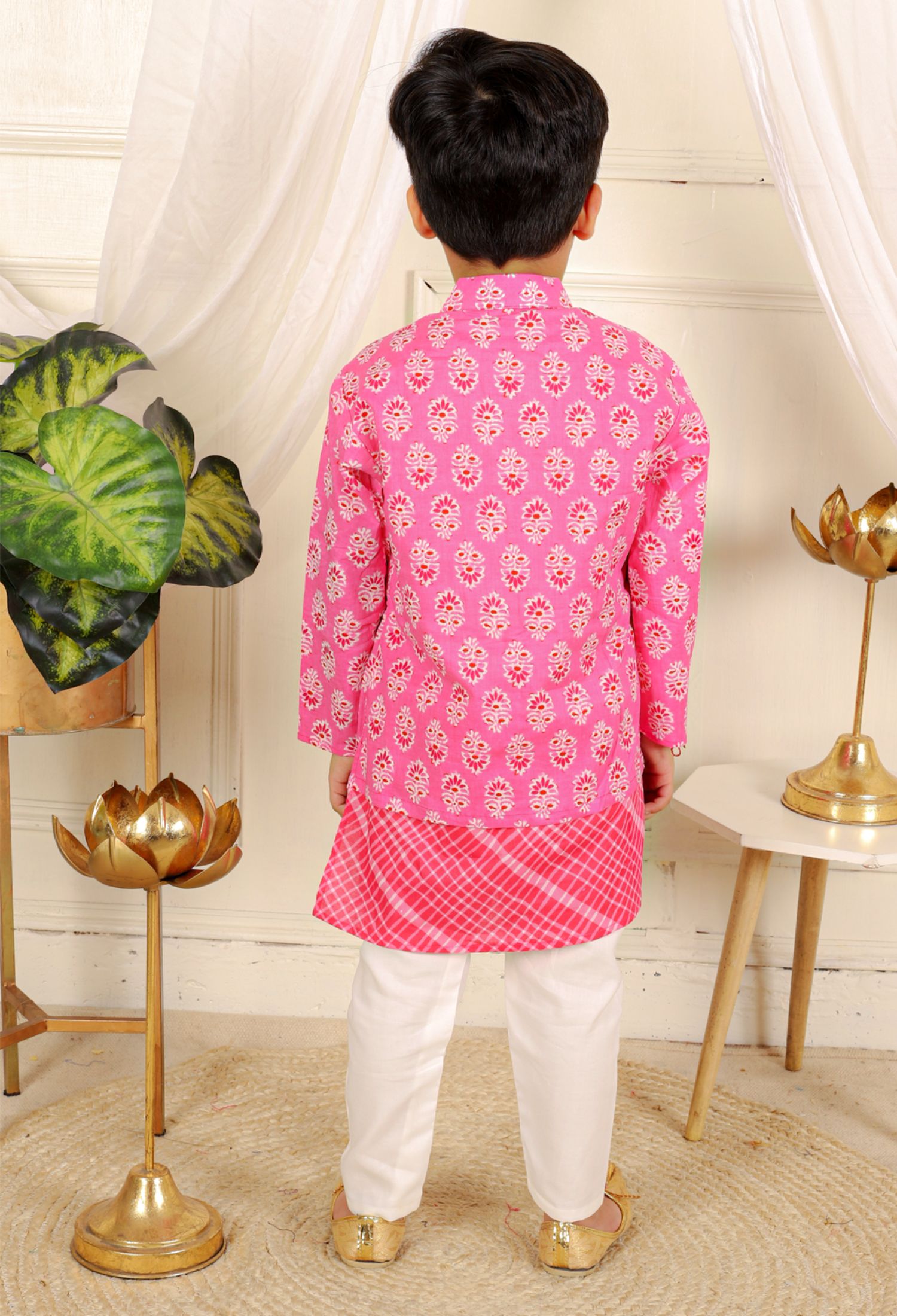 Cotton print jacket style kurta with pyjama