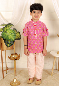 Cotton print jacket style kurta with pyjama