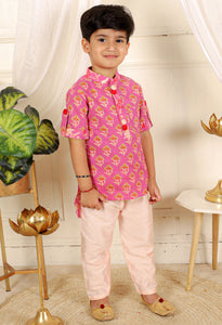 Cotton print jacket style kurta with pyjama