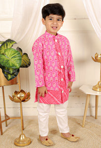 Cotton print jacket style kurta with pyjama