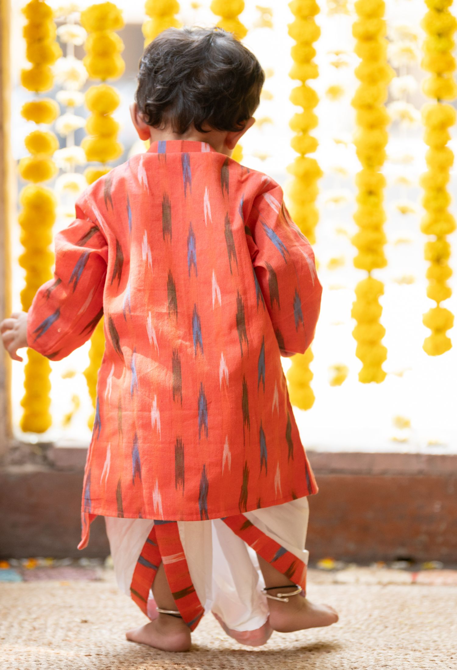 Ikkat front open kurta with dhoti