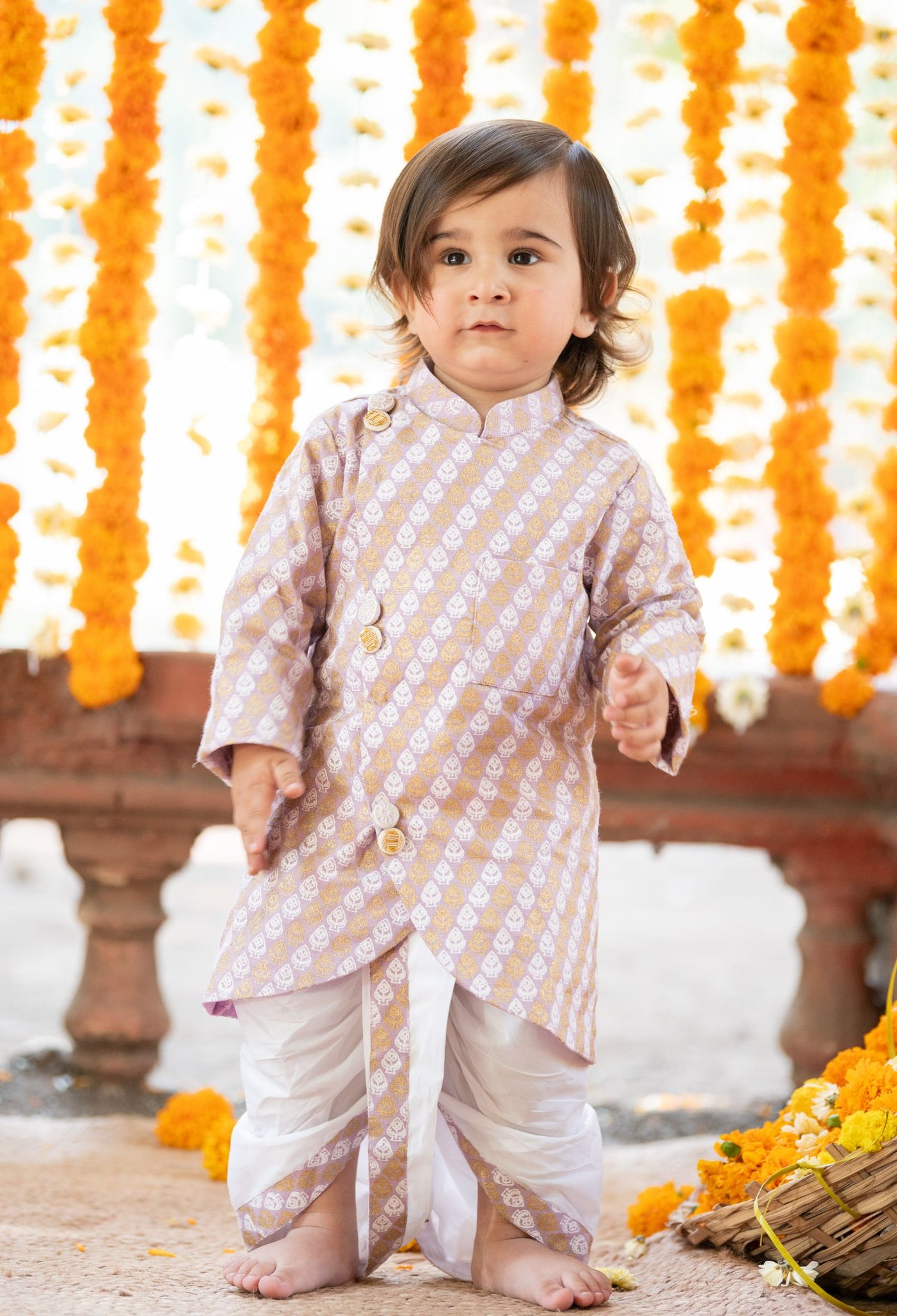 Gold Foil front open kurta with dhoti