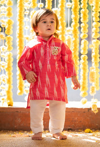 Red Printed Ikkat Kurta With Pyjama