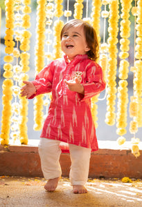 Red Printed Ikkat Kurta With Pyjama