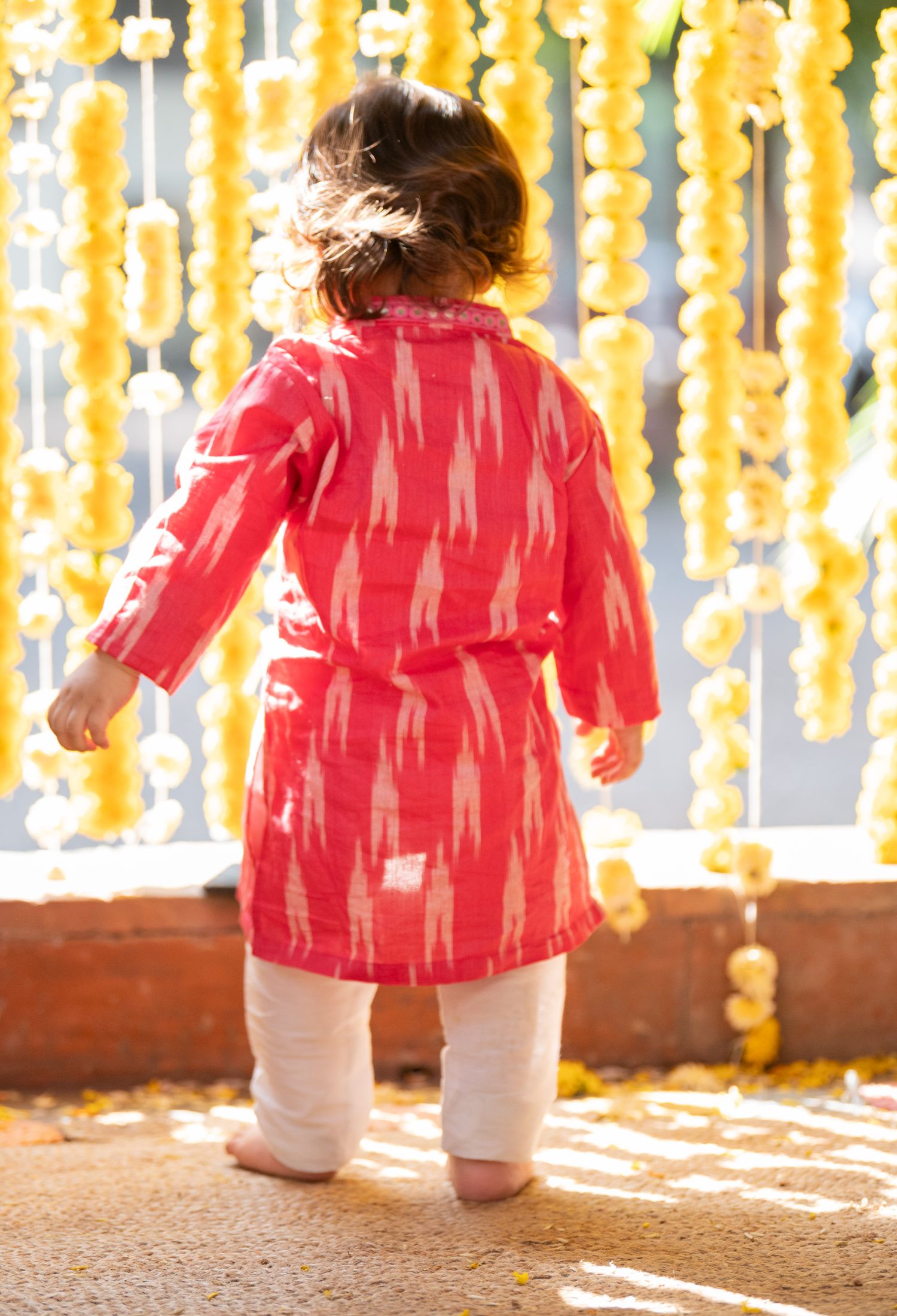 Red Printed Ikkat Kurta With Pyjama