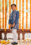 Dark Blue Chanderi Kurta with Jacket and Chudidar