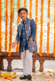 Dark Blue Chanderi Kurta with Jacket and Chudidar