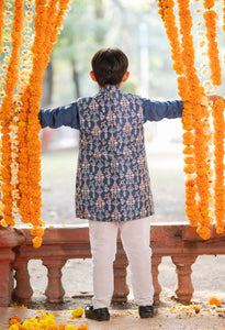 Dark Blue Chanderi Kurta with Jacket and Chudidar