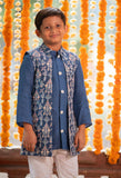 Dark Blue Chanderi Kurta with Jacket and Chudidar