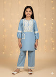 Denim kurta n salwar with lace embellishments
