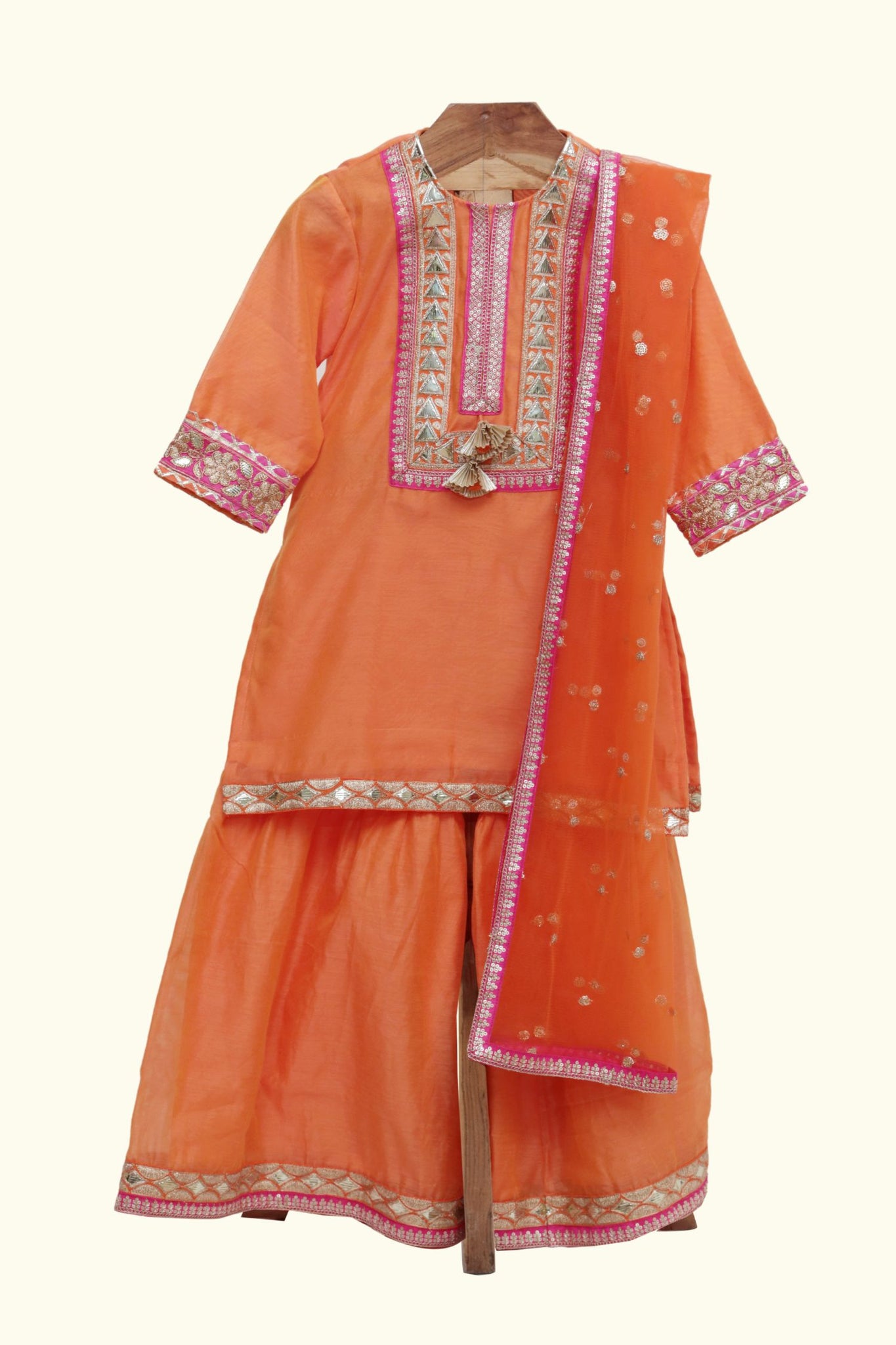 Silk Chanderi Kurta And Sharara With Dupatta