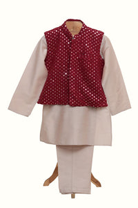 Silk Chanderi Kurta Pyjama And Mirror Work Jacket