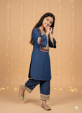 Denim kurta n salwar with lace embellishments