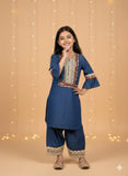 Denim kurta n salwar with lace embellishments
