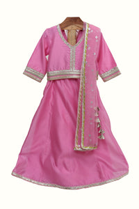 Silk Chanderi Kurti And Lehenga With Net Dupatta