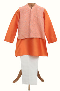 Chanderi Silk Kurta With Pyjama And Mirror Work Jacket